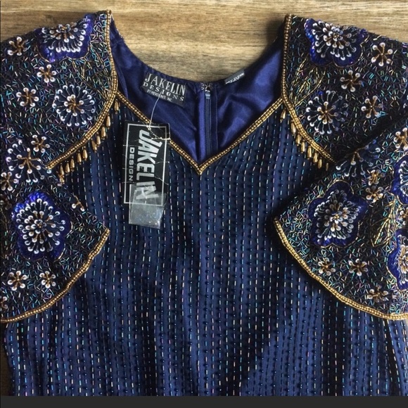 Vintage blue sequined beaded dress. - Picture 1 of 4